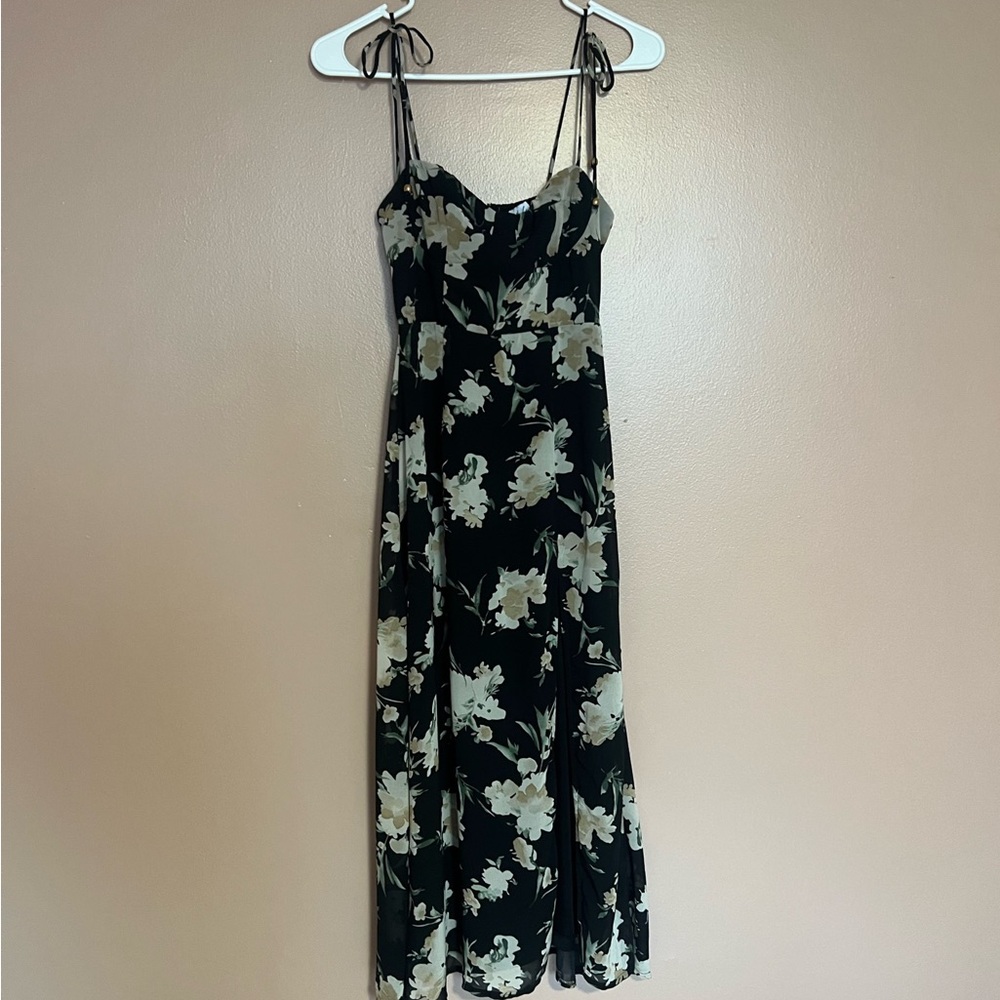 Petal & Pup Black and Cream Floral Midi Dress